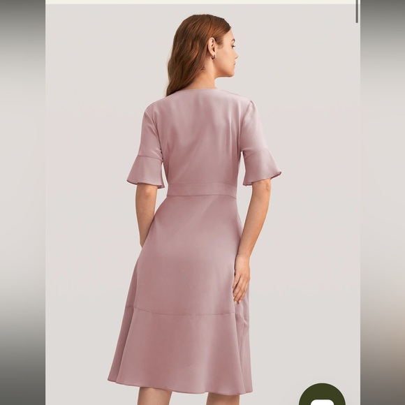 Lilysilk Ruffle Trim V-Neck Silk Dress on Lotus - Picture 3 of 10